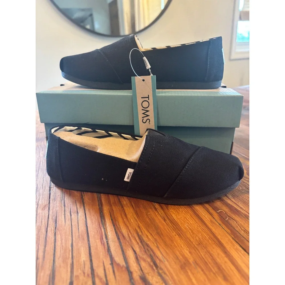 NWT TOMS Womens Alpargata Black Recycled Cotton Canvas Shoes 10017716 Size 6